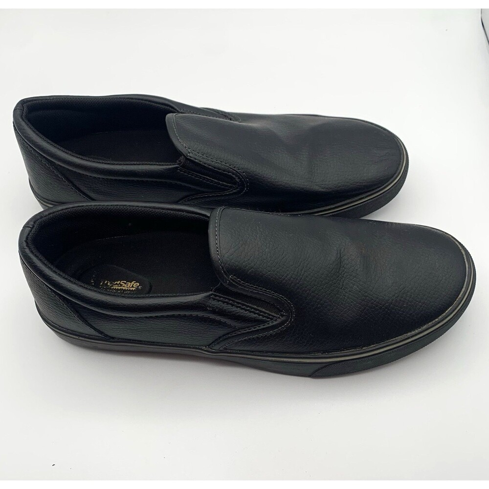 TredSafe Black Leather Slip-On Casual Shoes Slip Resistant Round Toe 10M/11W